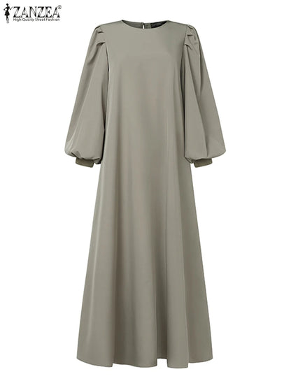 Autumn Elegant Long Lantern Sleeve Muslim Abaya Robe ZANZEA Women Maxi Dresses Ramadan Sundress Islamic Turkey Vestidos Kaftan.