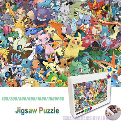 Cartoon Pokemon Pikachu Puzzle Jigsaw Diy Toys 108/200/300/500/1000/1500Pcs Intelligence Educational Puzzles for Kids& Adults.