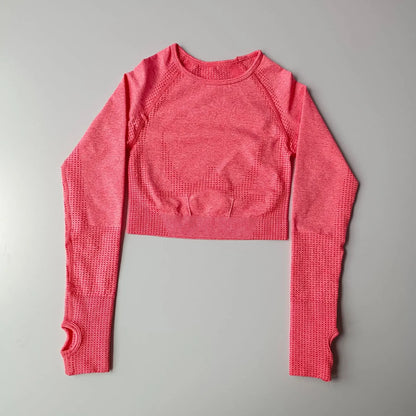 Seamless Shirts Crop Top Long Sleeves Shirts for Women Sports Fitness Gym Clothing Workout Tops Sports Shirts