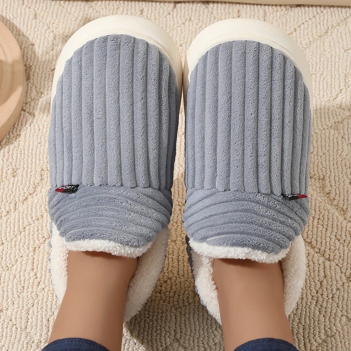Bebealy New Winter Men Slippers Warm Cotton Shoes Men Indoor Fluffy Fuzzy Men Boots Outdoor Nonslip House Ankle Boots Shoes Men.
