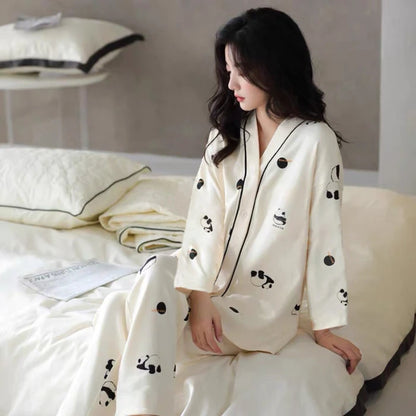 Herbst Winter Pyjamas Set für Frauen Kawaii Druck Nachtwäsche Anzug für Mädchen Mode Restlong Ärmel V-Ausschnitt Frau Pyjamas Set.