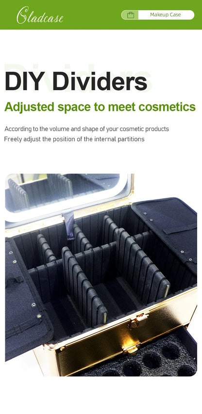 Large Capacity Makeup Case with LED Mirror Multiple Size Options Cosmetic Box LED Mirror Makeup Storage Box for Beauty Salons.