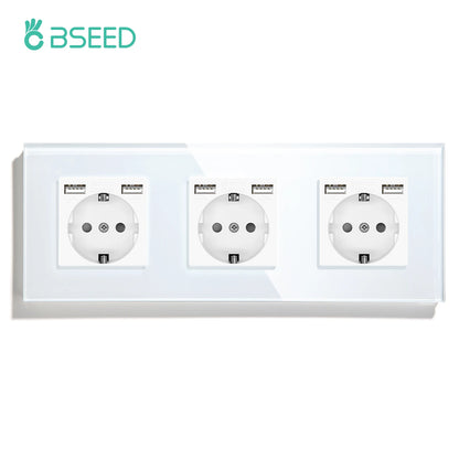 BSEED Touch-Lichtschalter, EU-Standard-Wandsteckdose mit USB Typ-C-Kristallglasscheibe, weiße Farbe, Netzstecker, 1/2/3 Gang-Schalter