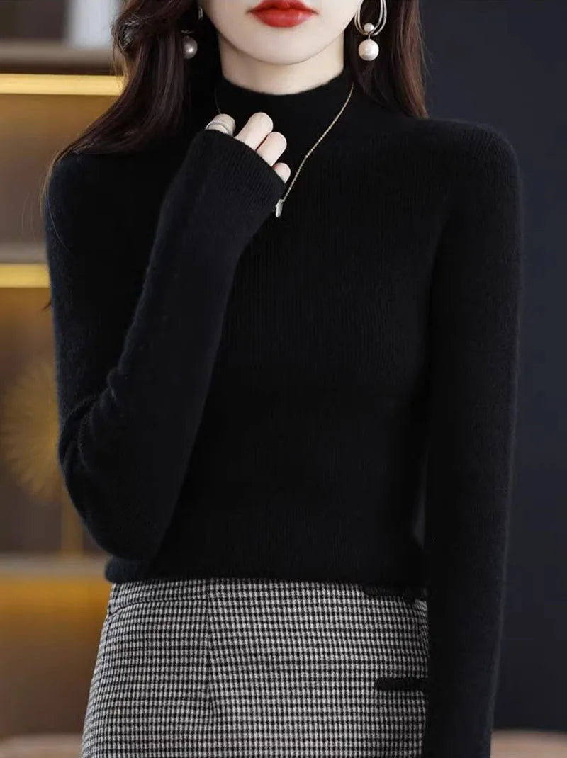 Solide Hälfte Rollkragen Stricken Pullover Frauen Herbst Winter Koreanische Langarm Pullover Mode Alle Spiel Dicke Warme Dünne Jumper Neue.