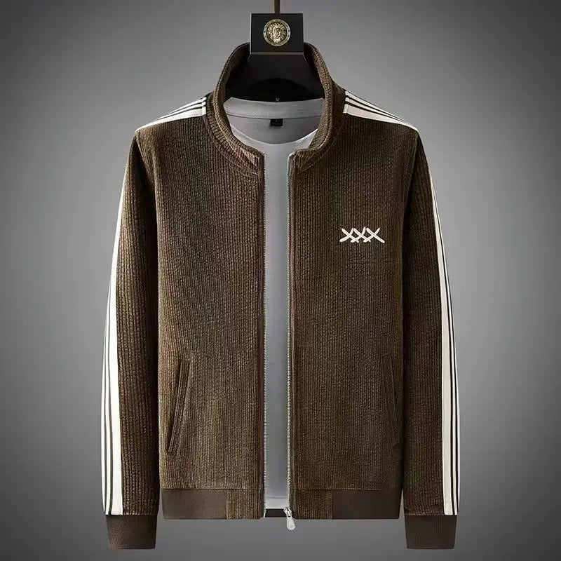 Autumn Winter warm sports Men Sets suit for men zipper stand-up collar cardigan jacket straight leg sweatpants two-piece set.