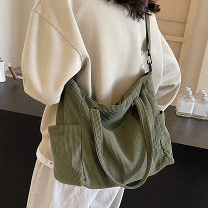 Women Corduroy Tote Bag Casual Multi Pocket Handbag Adjustable Strap Crossbody Sling Bag Zipper Shoulder Bag Fall Winter Bag.