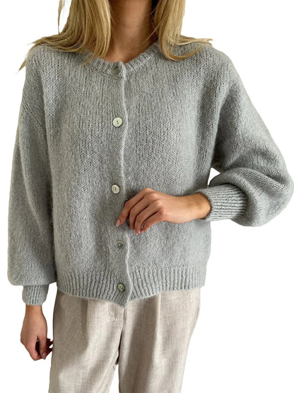 Women Solid Knitted Single Breasted Cardigan O-neck Long Sleeve Loose Soft Sweater 2024 Autumn Lady Knitwear ﻿.