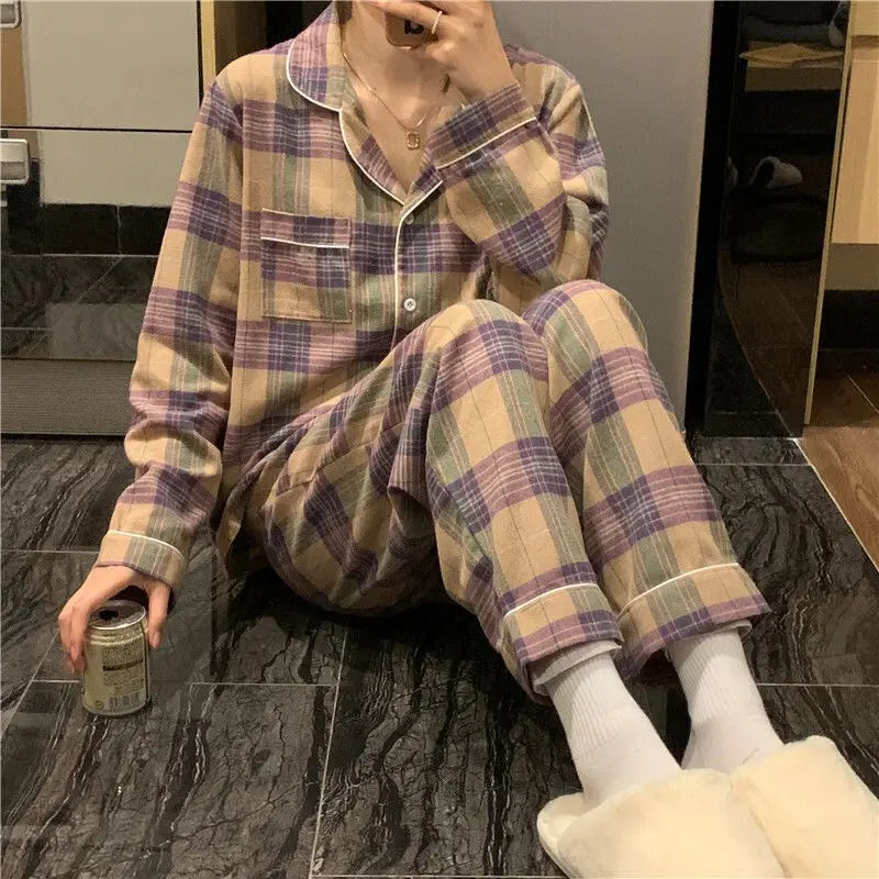 Women's Spring and Autumn Ins Korean Version of Pajamas Loungewear Women's Cardigan Milk Silk Sweet Loungewear Two-Piece Set.