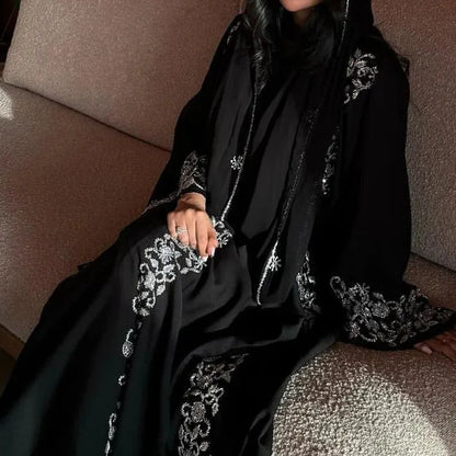 Muslim Women Dresses 3 Piece Sets Scarf Abaya Diamonds Ramadan Morocco Dubai Kaftan Party Vestidos Arab Long Robe Abayas Suits.