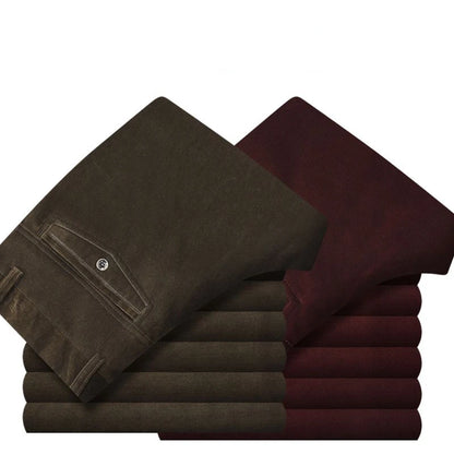 Business Casual Men Corduroy Pants Autumn Winter New Solid Zipper Pockets Simplicity Fashion Loose Thicken Straight Trousers.