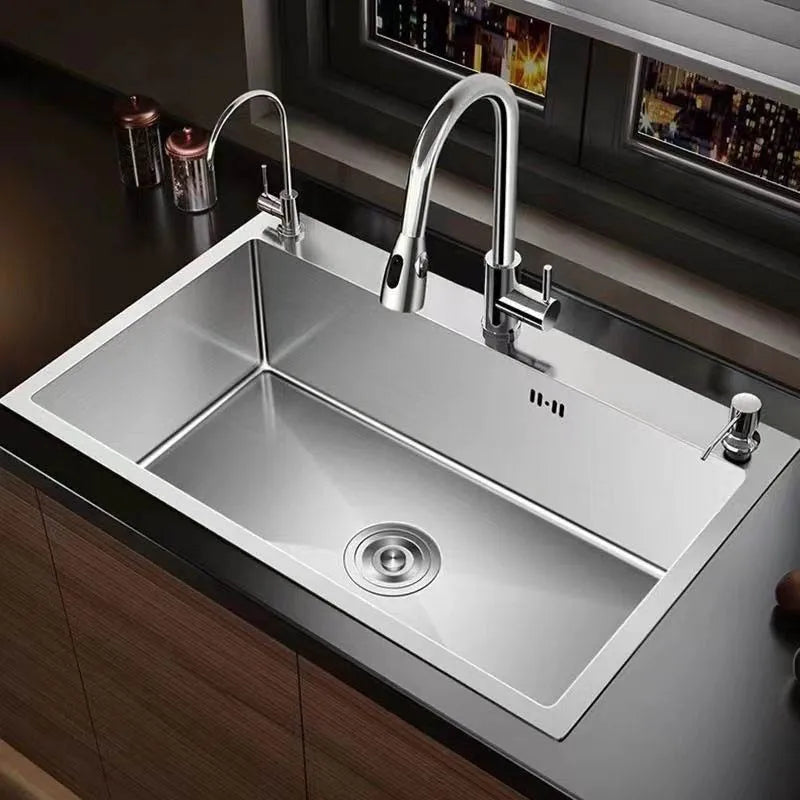 Thickened 304 Stainless Steel Single Sink Kitchen Sink Undermount Dishwashing Trough for Home Improvement