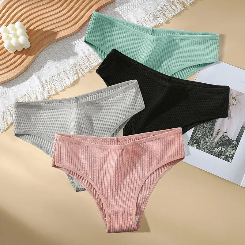 4PCS/Set Summer Solid Color Cotton Panties Female Underpants Sexy Panties for Women Briefs Underwear Plus Size Pantys Lingerie.