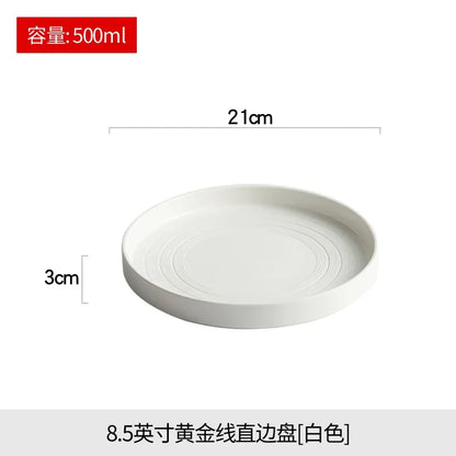 High end white ceramic steak brushed tableware, ceramic salad pasta plate dinner set plates and dishes ceramic plate sushi plate.