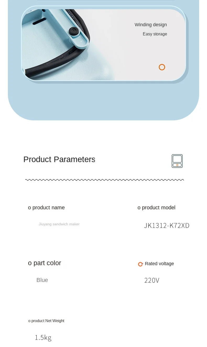 Cartoon Sandwich Machine Home Breakfast Waffle Maker Bread Machine Line Jiuyang Theme  Yellow Blue Timing Fried Eggs.