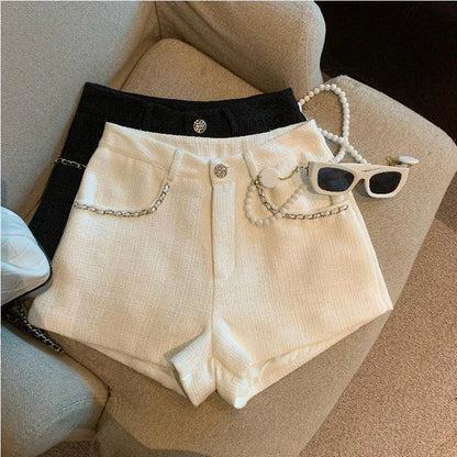 Fashion Tweed High Waist Women Shorts Autumn Winter Slim Office Woolen Black Shorts Women.