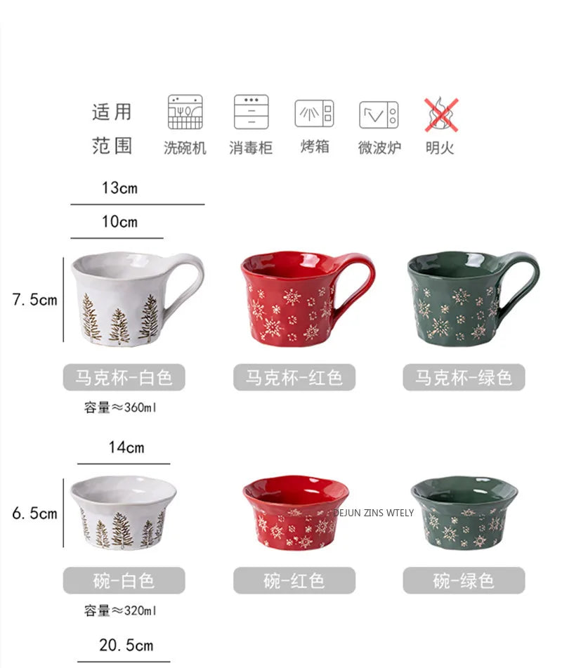 1PC Exquisite Christmas Tableware Ceramic Plates Fruit Salad Plates Breakfast Milk Mugs Household Kitchen Ceramic Noodle Bowls.
