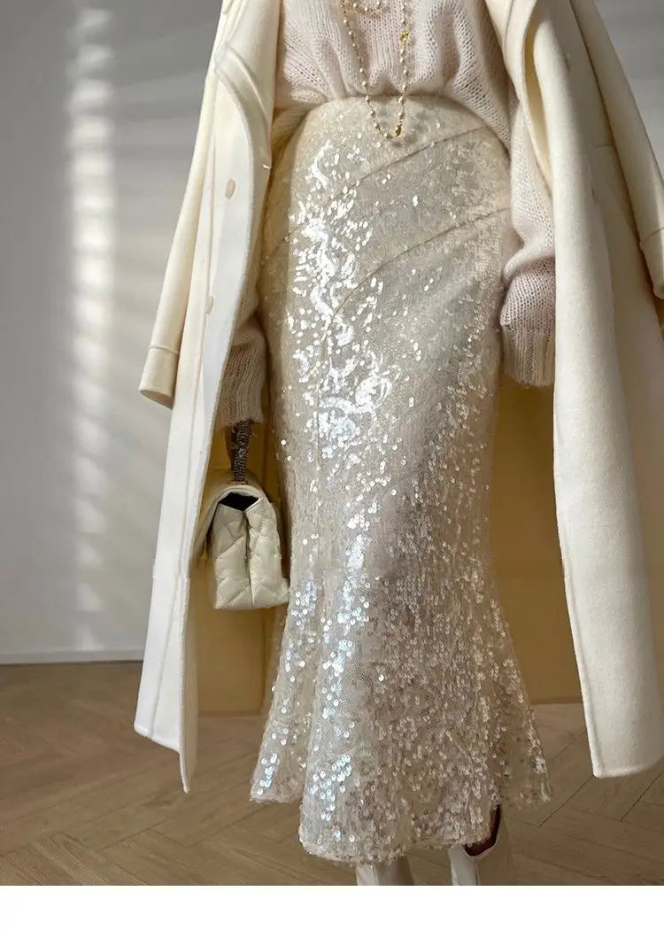 Weißer Mantel im französischen Stil, High-End-Temperament, Herbst-Winter, langer Wollmantel, 2025, neuer Damen-Wollmantel, modische lose Oberbekleidung.