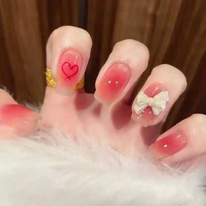 Blush Pink False Nails Bowknot Diamond Pearl 3D Design Press on Nail Tips with Harmless Smooth Edge Nails Woman DIY Fake Nails