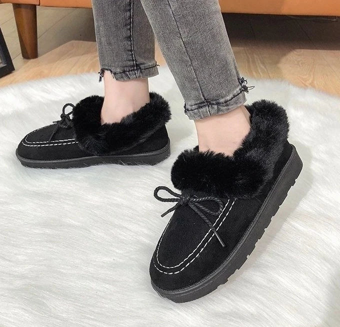 Bow Round Toe Flat Fleece-lined Woman Shoes Trend 2025 Y2k Chic and Elegant Winter Novelty Padded Sale Hot Snow Boots for Women
