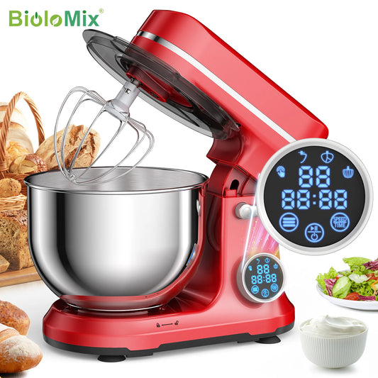 BioloMix Kitchen Food Stand Mixer, 1200W 11-Speeds DC Motor, Digital OLED Screen, Electric Food Mixer with Dough Hook, Whisk.