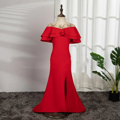 Elegantes Galakleid für Mädchen und Kinder, luxuriöse rote Meerjungfrau-Kleider für Gastgeber, Teenager-Mädchen, Klavier-Performance-Kostüm, Kinder-Vestido.