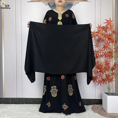New Dubai Fashion Women Party Evening Dress 2024 Summer Short Sleeve Elasticity Embroidery Femme Robe African Islam Loose Abaya