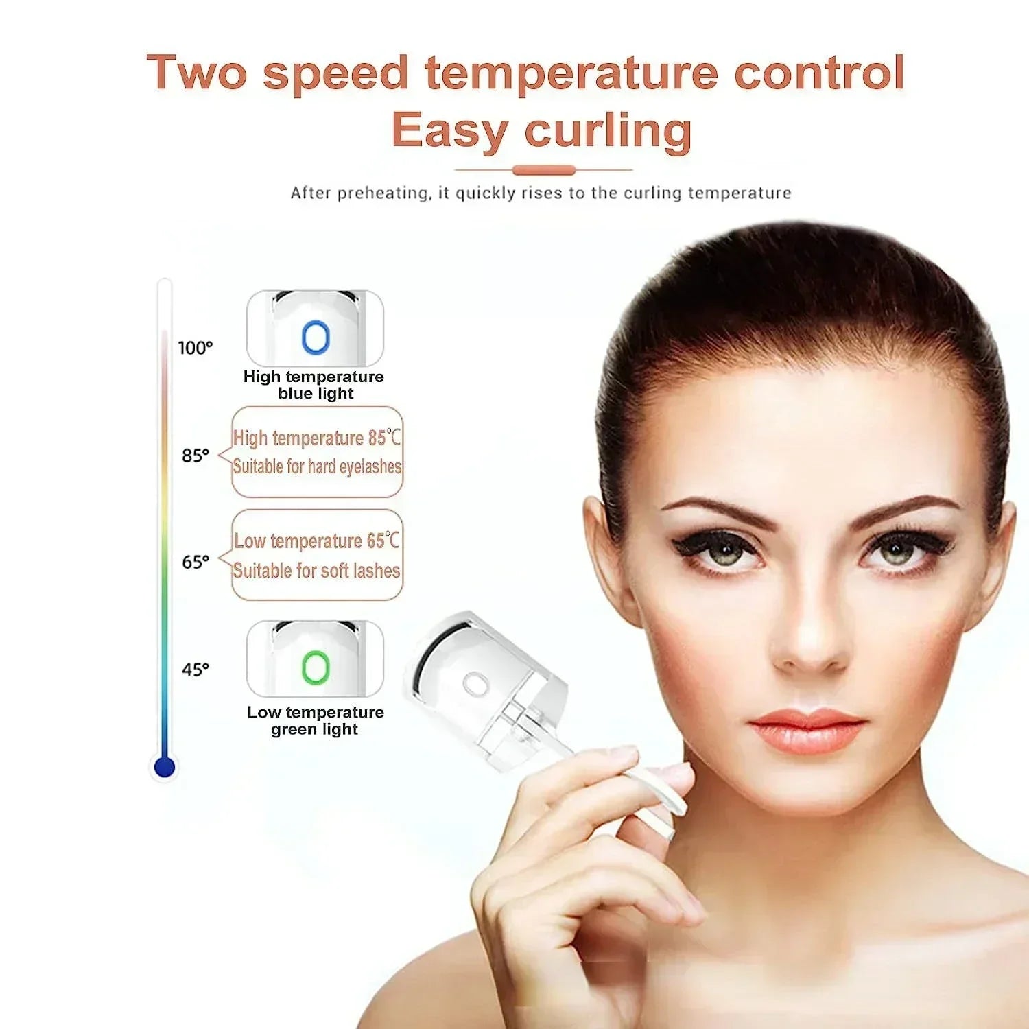 Electric Eyelash Curler USB Rechargeable Quick Heat Portable Fast Forming Long Enduring Curl for Eyes.