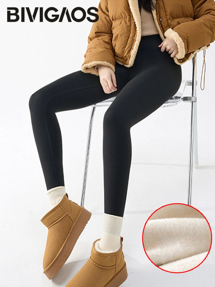 BIVIGAOS New Autumn Winter Cashmere Velvet Shark Leggings Women Red No-trace Thickened High Waist Butt Lifting Warm Leggings.