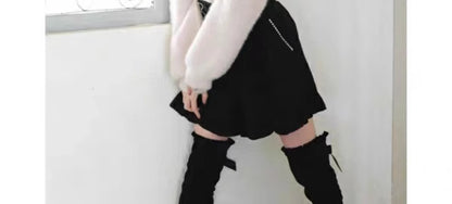 Liz-Pullover, japanische Massenproduktion, Herbst- und Winterwolle, schulterfrei, Spitze, schmaler kurzer Pullover, weicher, pelziger Strickpullover