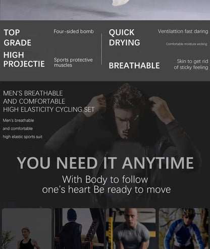 Fashion Breathable Running Sports Suit Men's Fitness Clothes All-Seasons Professional Morning Running Clothes Quick Dry Training.