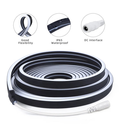 Waterproof COB LED Strip Lights 24V Flexible Neon Light Black Silicone Tube Linear Dimmable Lighting with Touch Sensor Switch.