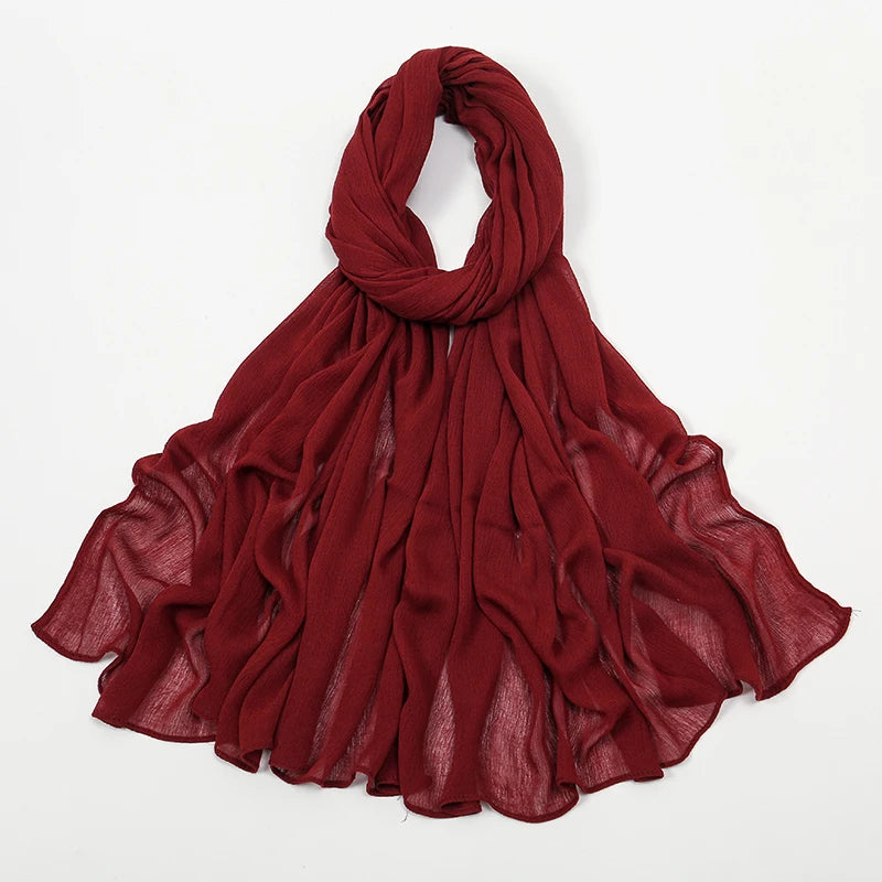 New Arrival Crinkle Rayon Hijab Women Muslim Scarf Shawls Solid Headscarf Wraps Big Size Plain Islamic Turban Headbands Foulard