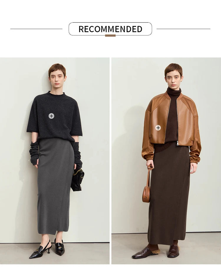 AMII Minimalist Elegant Basics Knitted Skirts for Women 2024 Winter New Elastic Waist Straight Lady Commuter Long Skirt 12443250.