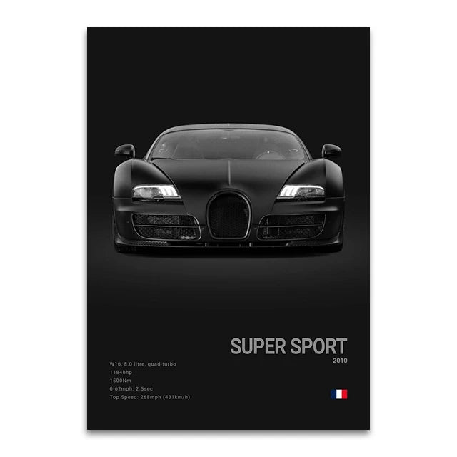 CHIRON EB110 Canvas Wall Art Print Poster DIVO Sports Car Decoration Painting Modern Home Decoration Painting Car Lover Gift.