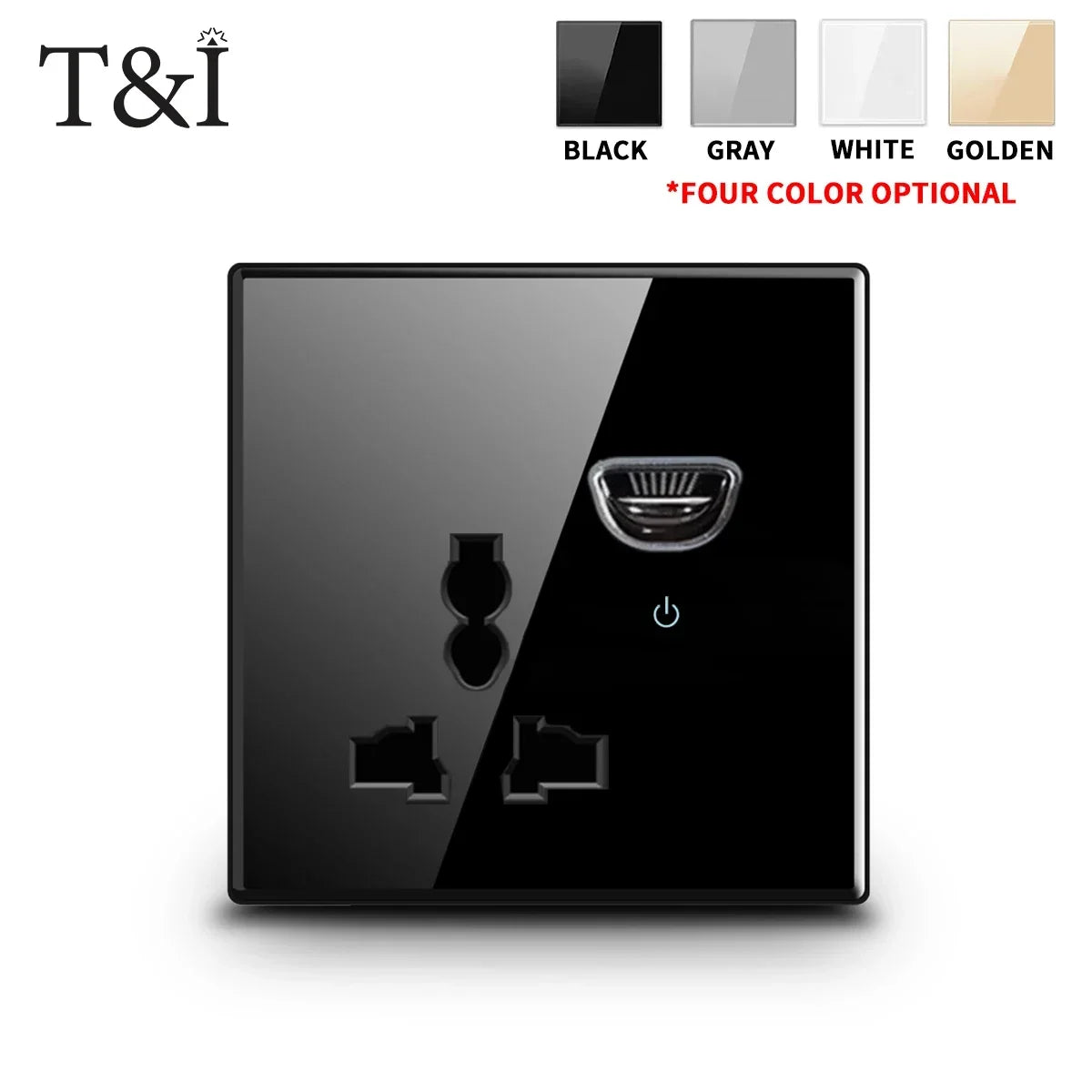 Schaltsteckdose aus gehärtetem Glas, selbstrückstellend, 1 2 3 4 Gang, Wandpaneel nach europäischem Standard nach britischem Standard mit Kontrollleuchte, 86 x 86 mm.