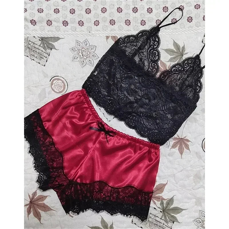 Weibliche Pyjama Sets Spaghetti Strap Top und Shorts Pyjamas Sexy Dessous Seide Satin Nachtwäsche Sommer Hause Tragen Frauen Schlaf Tuch