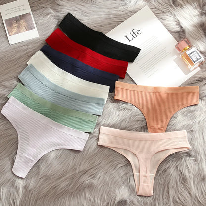 4Pcs Women's Panties Fashion Striped Thongs Soft Cotton Underwear Ladies Sexy Lingerie Sports Breathable G-Strings Cozy T-Back.