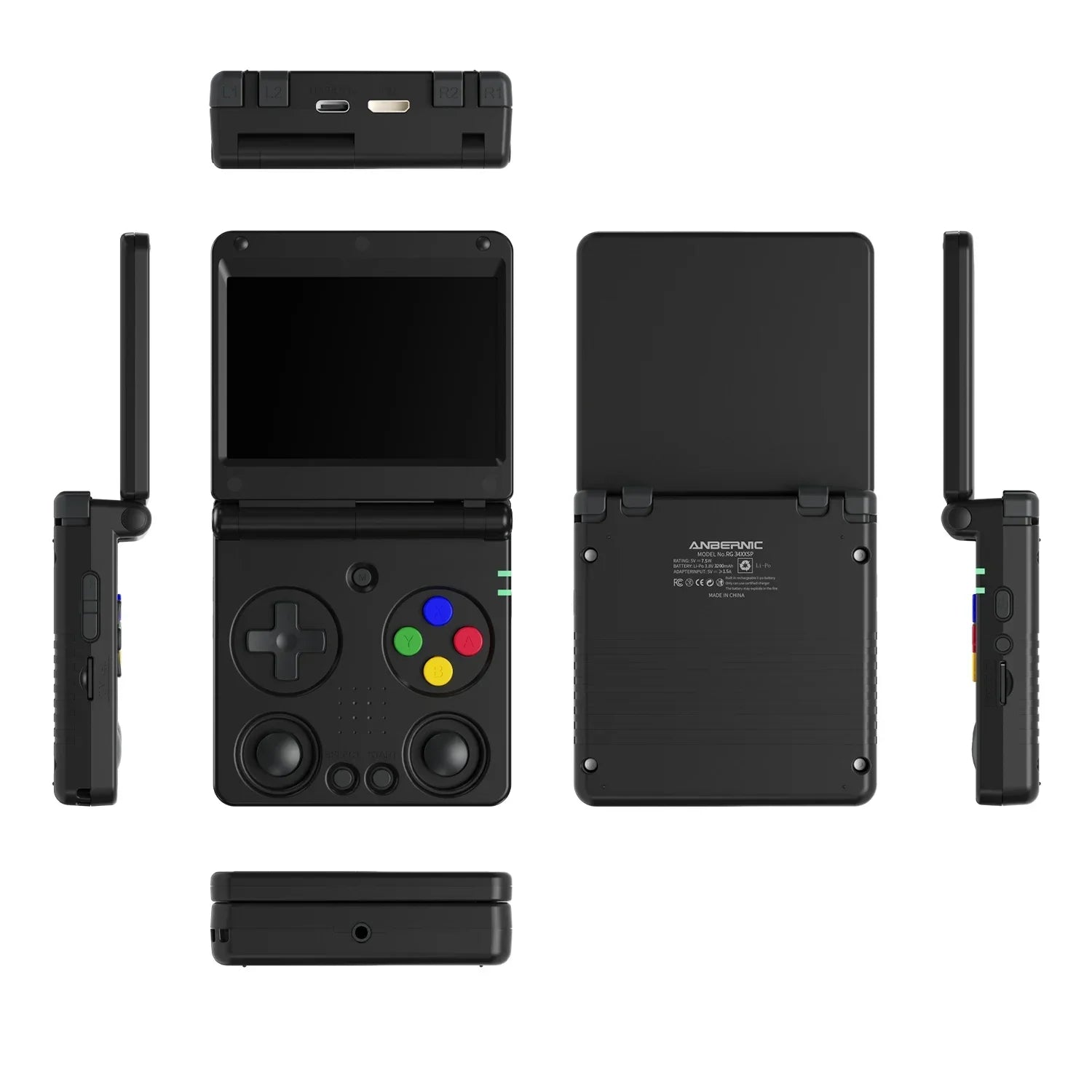 ANBERNIC RG34XXSP Flip Handheld Console 3.4'' IPS Screen Linux 64-bit 64G 5000+ Games Supports 5G WIFI HD-MI TV Output Streaming.