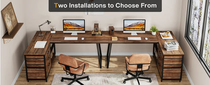 L-förmiger Computertisch mit 3 Schubladen, Home-Office-Schreibtisch mit Regalen, 53-Zoll-Industrie-PC-Schreibtisch für kleine Räume, rustikales Braun