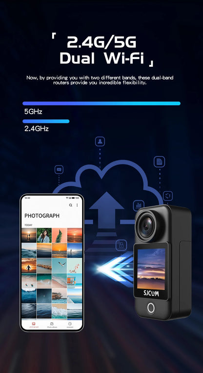 SJCAM C300 Pocket Action Camera 4K FHD With Long Battery Life Video 30M Waterproof 5G WiFi Camera Sport Action Cam.