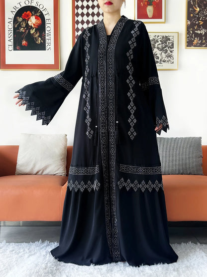 New Women Elegant Dress Chiffon Open Abaya with Zipper Muslim Women Dress Islamic Clothing Cardigan Abaya Women Muslim Dress