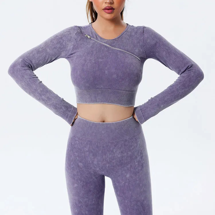 Yoga Suit High Waist Leggings Running Training Tights Sports Outfits Long Sleeve Crop Top Bra Seamless Fitenss Set Fitness Wear