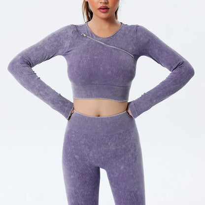 Yoga Suit High Waist Leggings Running Training Tights Sports Outfits Long Sleeve Crop Top Bra Seamless Fitenss Set Fitness Wear