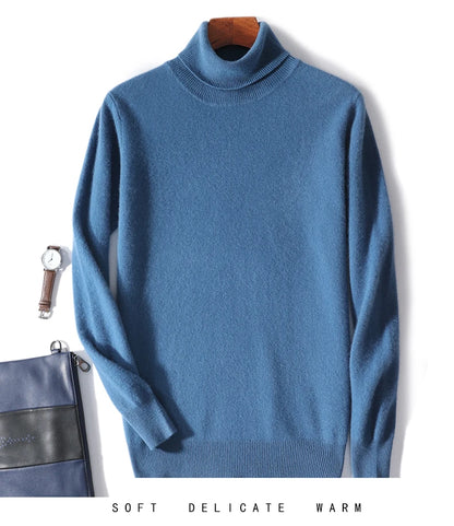 Men's Turtleneck 100% Pure Wool Sweater Men 2024 Autumn and Winter Large Size Loose Knitted Sweater Keep Warm Tops Men Jumper
