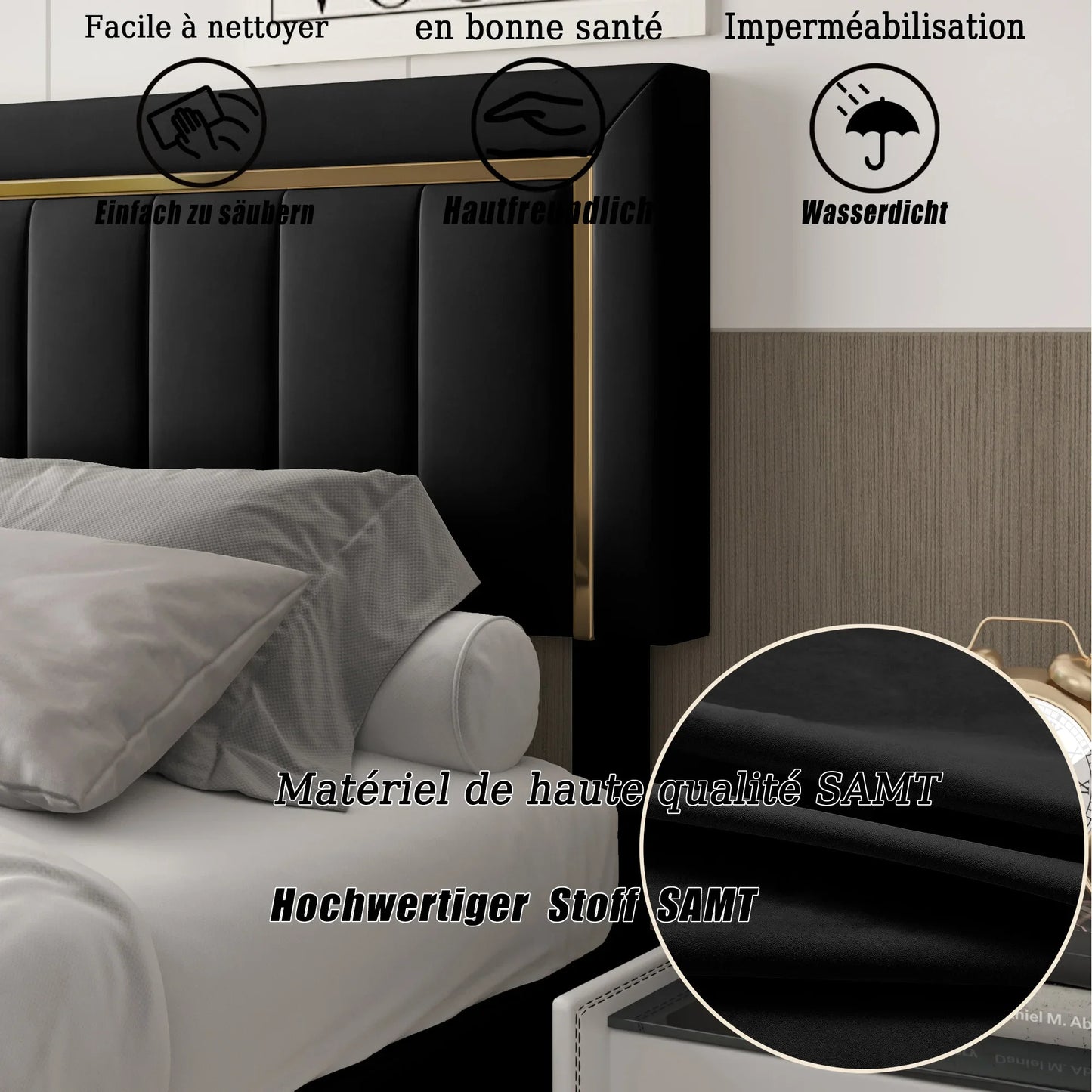 Lazyspace Elegantes Hydraulikbett, samtstoff gepolstertes Doppelbettgestell, mit Stauraum, Bettkasten, Kopfteil mit Lattenrost