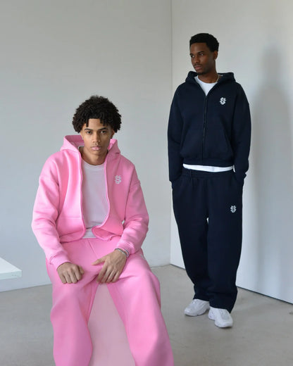 Embroidered sweatpants two-piece set Y2K clothing men's hip-hop oversized sweatpants casual zipper hoodie.