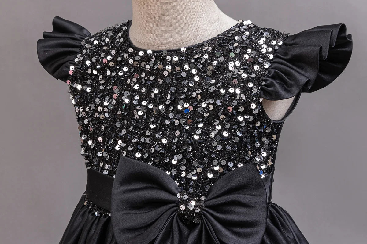 Performance Formelles Partykleid für Mädchen, Kinderkleidung, Paillettenkleider, aktive Kleider für Mädchen, Kinderkleidung, Schwarz, 3 bis 10 Jahre