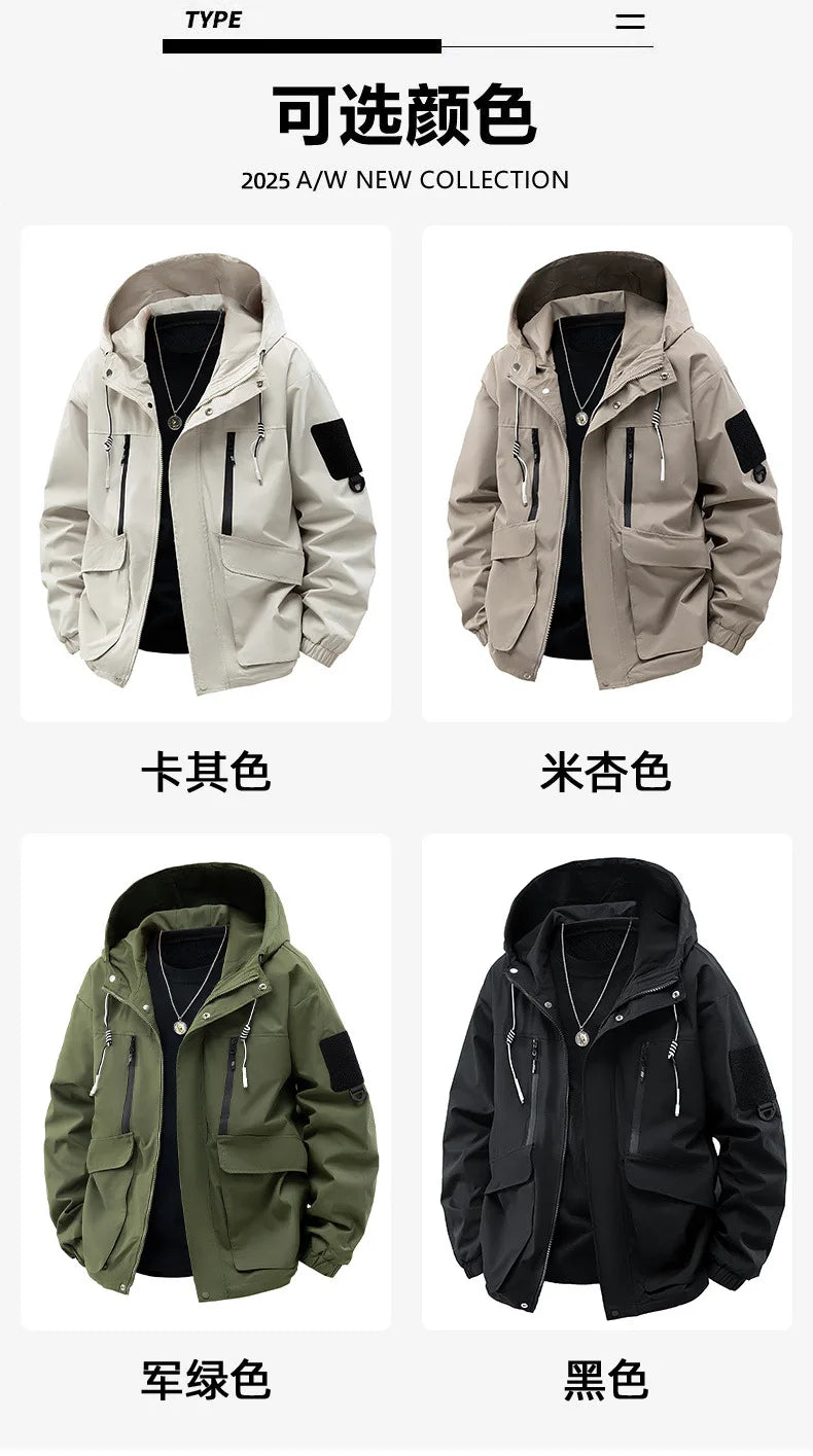 Jacket Mens Spring autumn New men jacket printing hooded Jackets casual coat Men's business coats Size M-4XL 5XL Hat detachable.