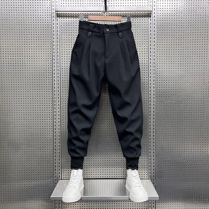 2024 New Spring and Autumn Fashion Brand Wrinkled and Handsome High Waist Button Loose Casual Harlan Suit Pants for Men.