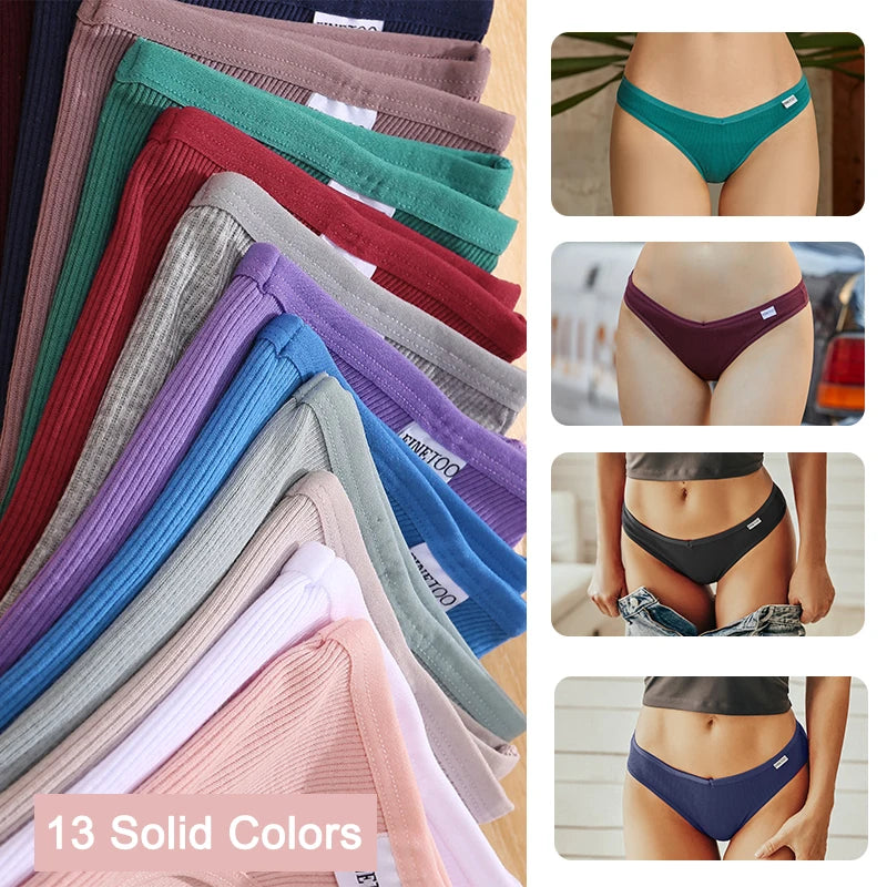 FINETOO 3PCS/Set G-string Panties Cotton Women's Underwear Sexy Panty Female Underpants Thong Solid Color Lingerie T-Back Design.